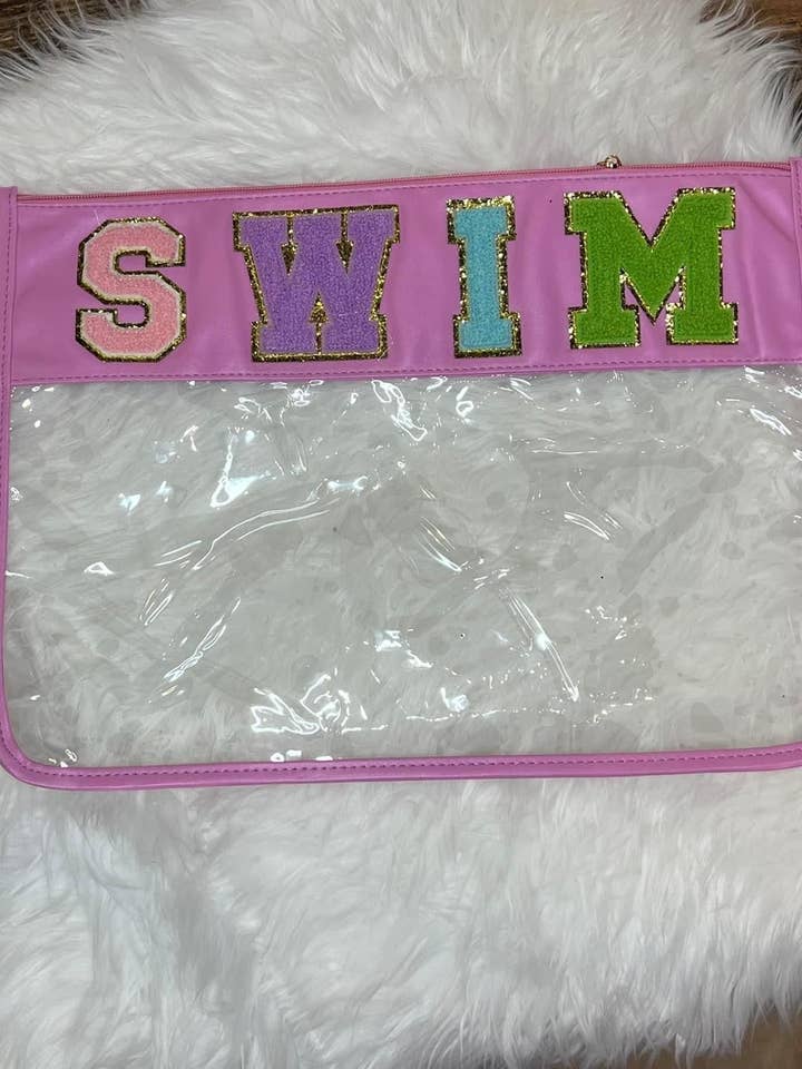 Letterman Clear Pouches for wholesale by Dixie Bella