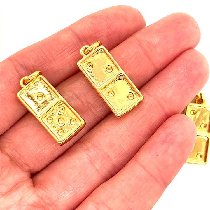 The Bead Bazaar - Wholesale Individual Charm/Pendant - Gold Filled Domino Charm, Domino Tile Charm, Domino Pendant, Gold Filled Charm, Gold Filled Mens Pendant, Domino Jewelry, Gold Domino Charms