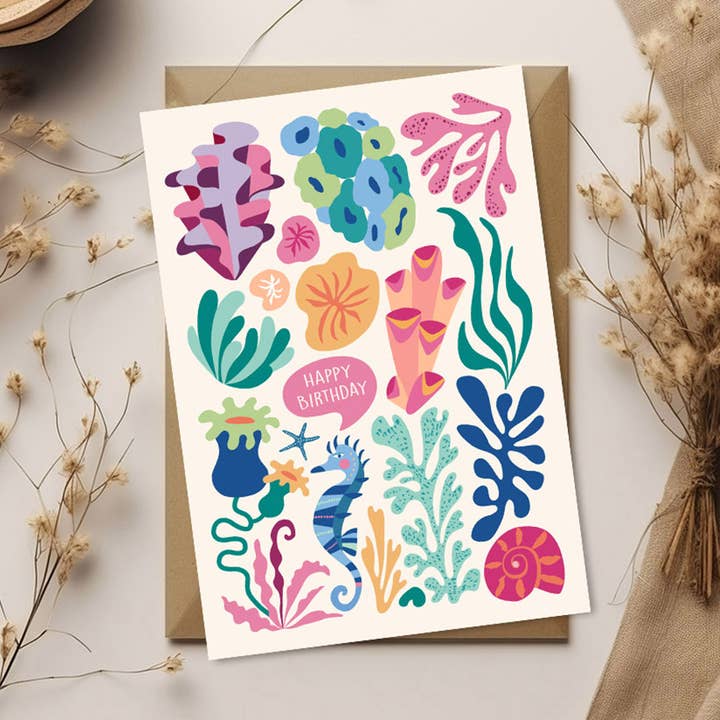 Coral Birthday Card for wholesale by 3 Birdies Studio