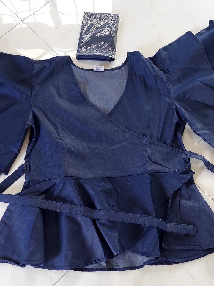 Wrap Blouse - Denim-1203 for wholesale by India Batik