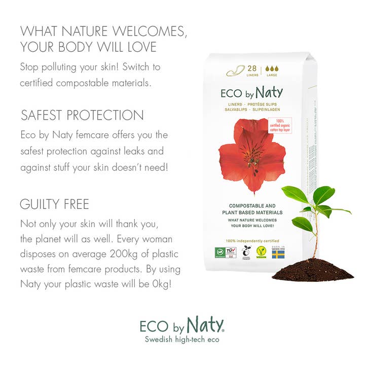Eco by Naty - Wholesale Period Underwear - Women's - Panty Liners Large, Compostable, 28 Pcs