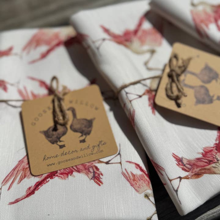 Goose and Willow - Wholesale Tea Towel - Tea Towel - Spoonbill on White Linen Cotton2