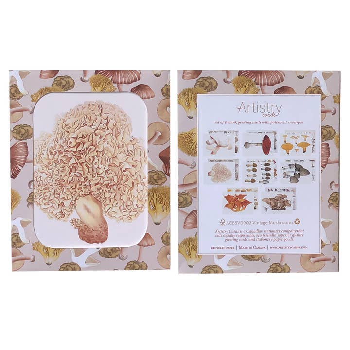 Artistry Cards - Wholesale Stationery/Notecard Set - Boxed Set of 8 Vintage Mushroom Greeting Cards2