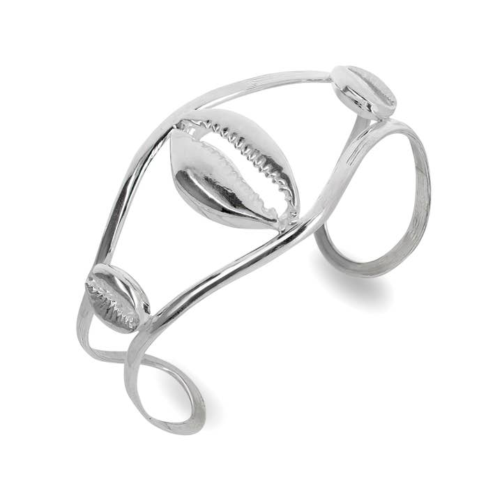 Cowrie Shell 925 Sterling Silver Cuff Bracelet, Adjustable Bangle for wholesale by Better Jewelry
