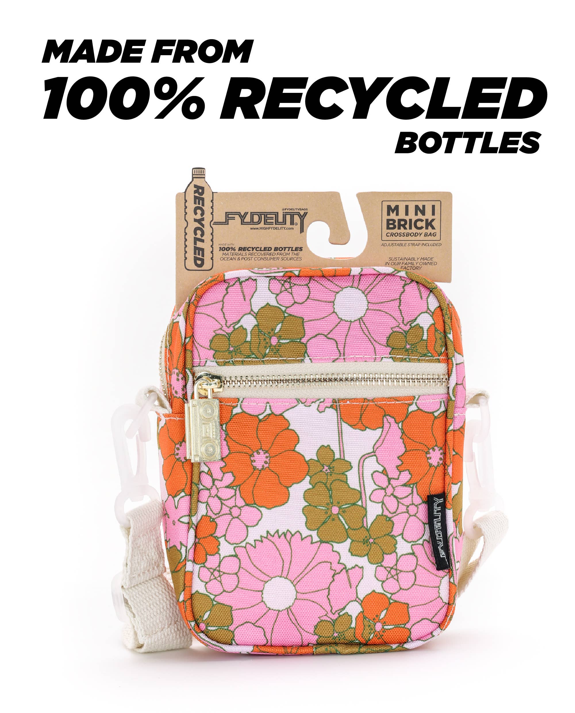 Fydelity - Wholesale Crossbody Bag - Women's - 88620: Mini Brick Bag | Recycled RPET | Floral Red Pink2