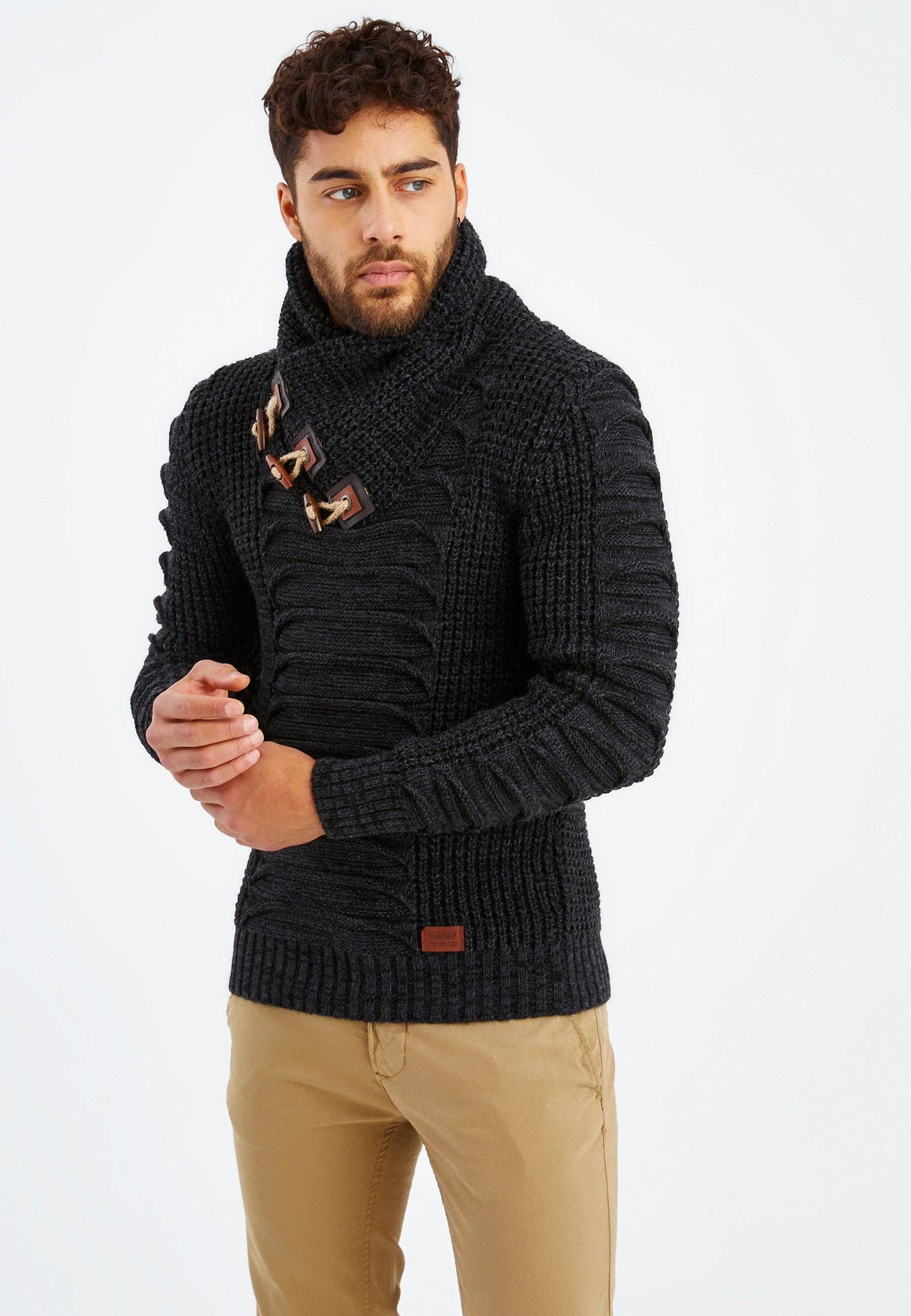 Leif Nelson GmbH - Wholesale Knit Sweater - Men's - Men's Knit Sweater Chunky Knit Shawl Collar LN-55755