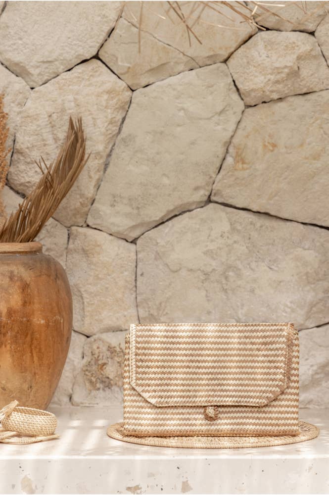 Village Thrive - Wholesale Clutch Bag - Women's - Rattan Clutch in Stripes Motif0