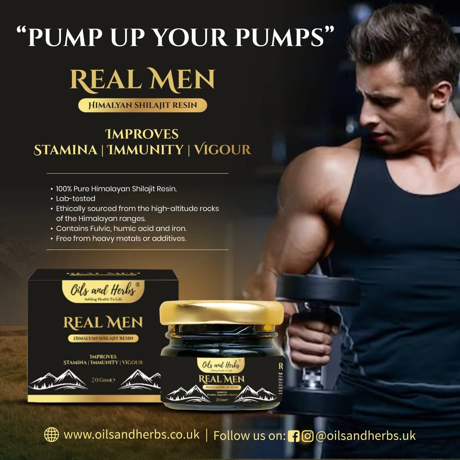 Oils and Herbs UK – Engroshandel Kosttilskud og vitaminer – Real Men Himalaya Shilajit Harpiks – 100 % ren – laboratorietestet1