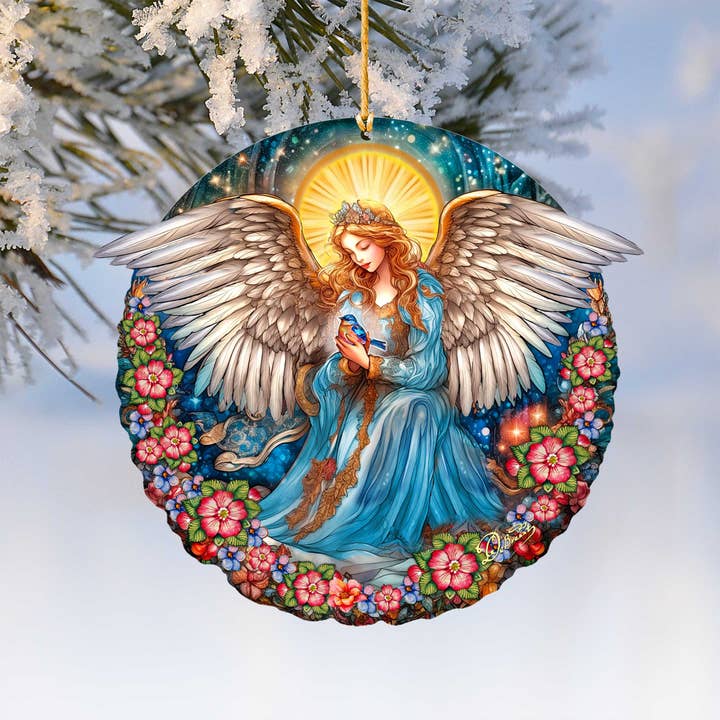 Designocracy - Wholesale Ornament - Guardian Angel Serenity Holiday Wooden Ornaments DeBrekht