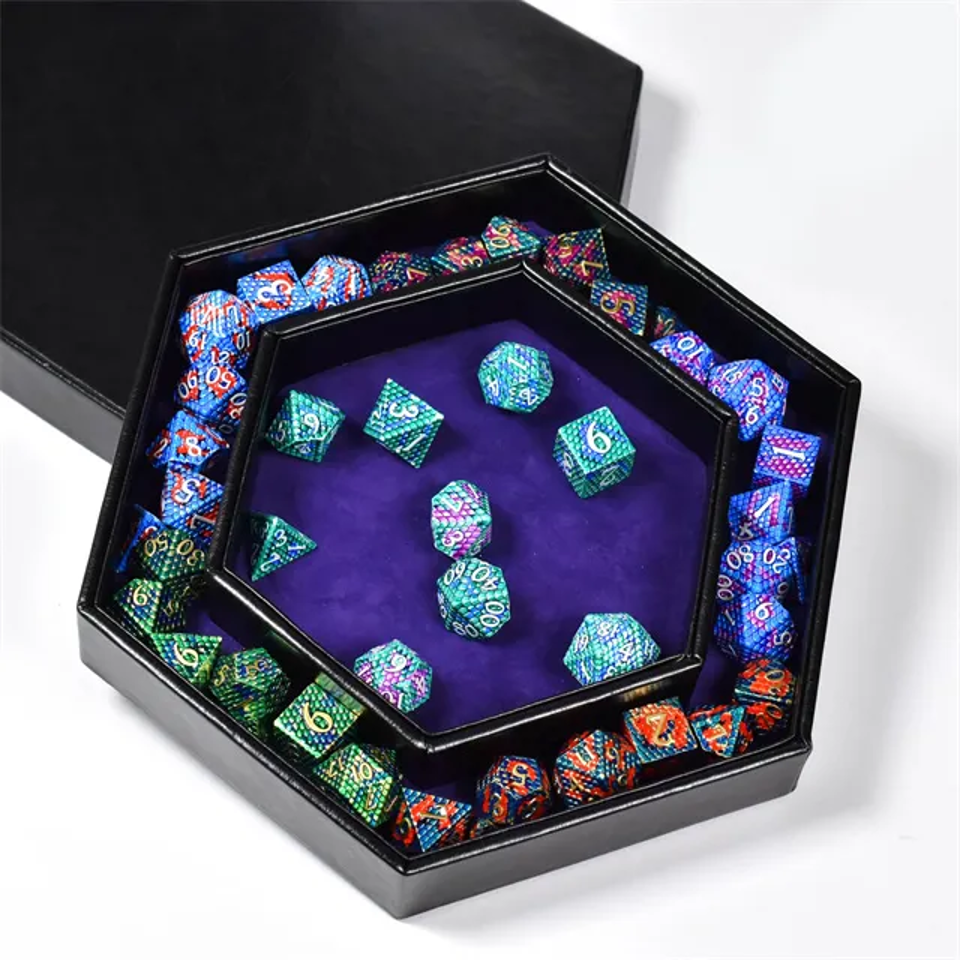 Tabletop Dominion Limited – wholesale Dice – Tray of Fates | Hexagonal Dice Tray | Blue Felt5