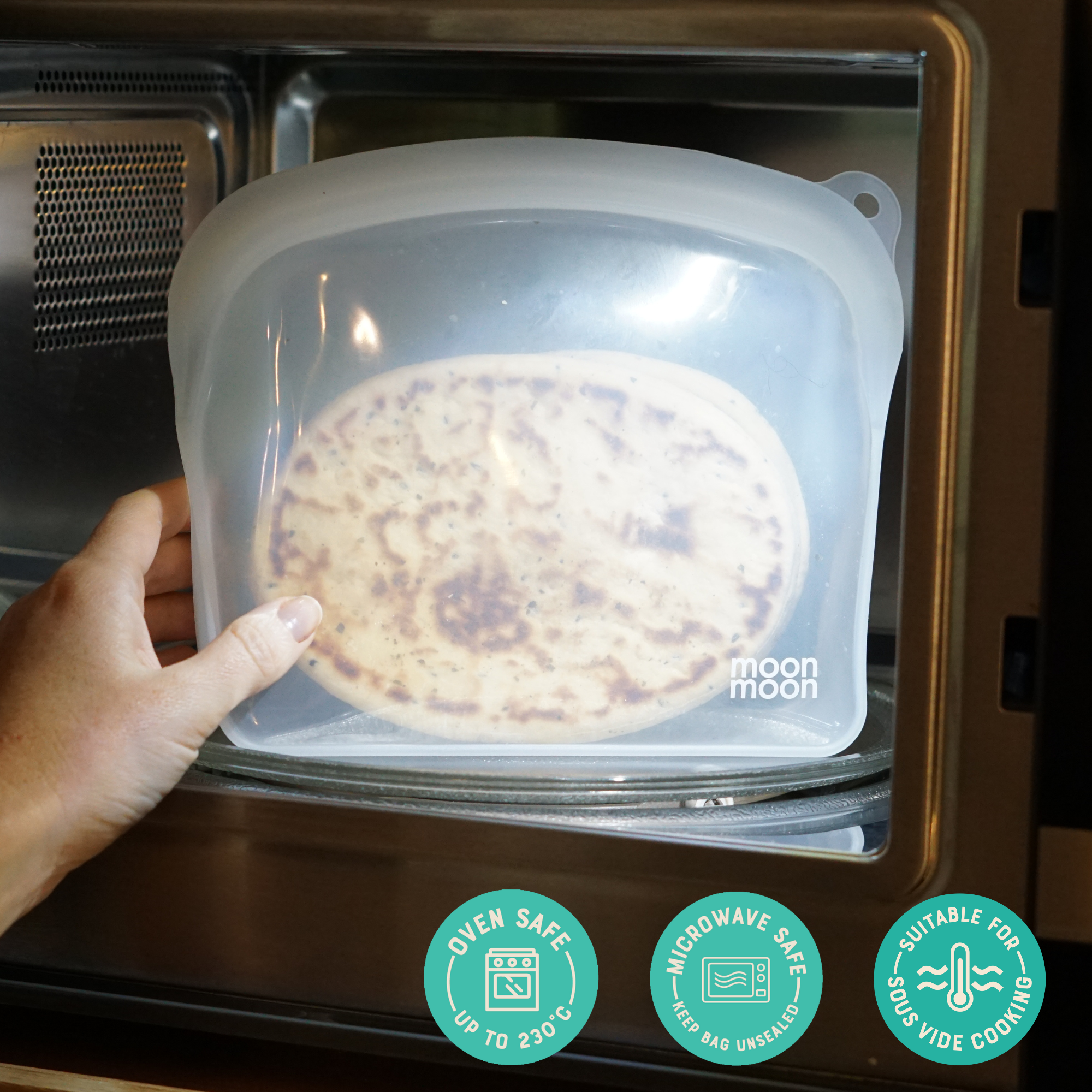 Moonmoon - Wholesale Food Storage Wrap/Bag - Reusable Silicone Food Bags - Curve 1200 ml (2 Pack)4