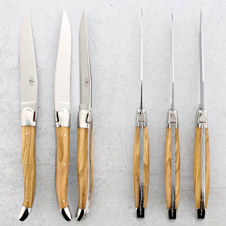 Forge de Laguiole Olive Wood Steak Knives - Shiny for wholesale by Laguiole Imports