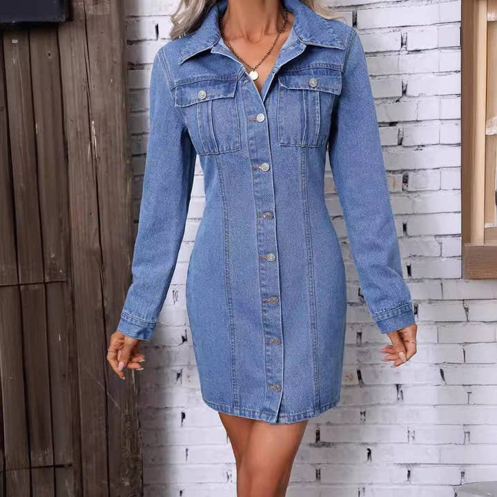 ELC Isabelle Abito in Denim a Maniche Lunghe per la vendita all'ingrosso da parte di Revella The Label