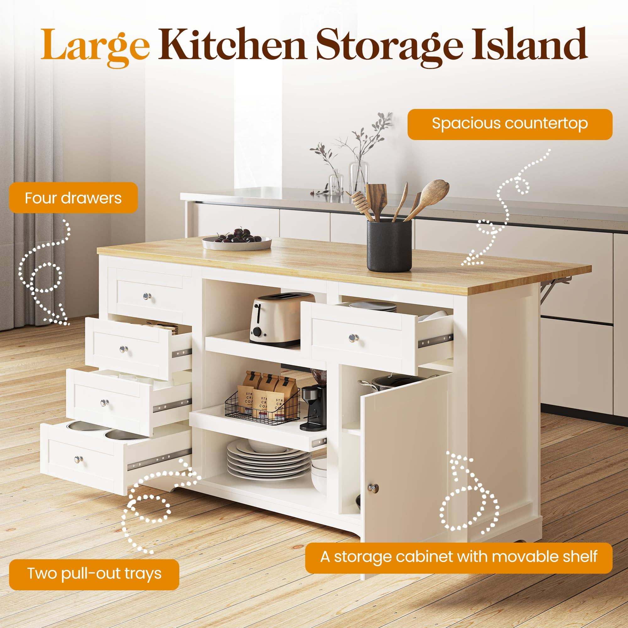 Heynemo - Wholesale Kitchen Storage/Organizer - 59 Inch Large Kitchen Island with Power Outlet and Pet Bowl3