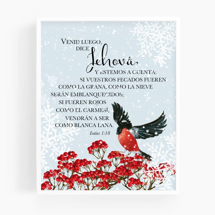 Isaías 1:18 | Spanish Bible Verse Art Print for wholesale by Scripture and Grace