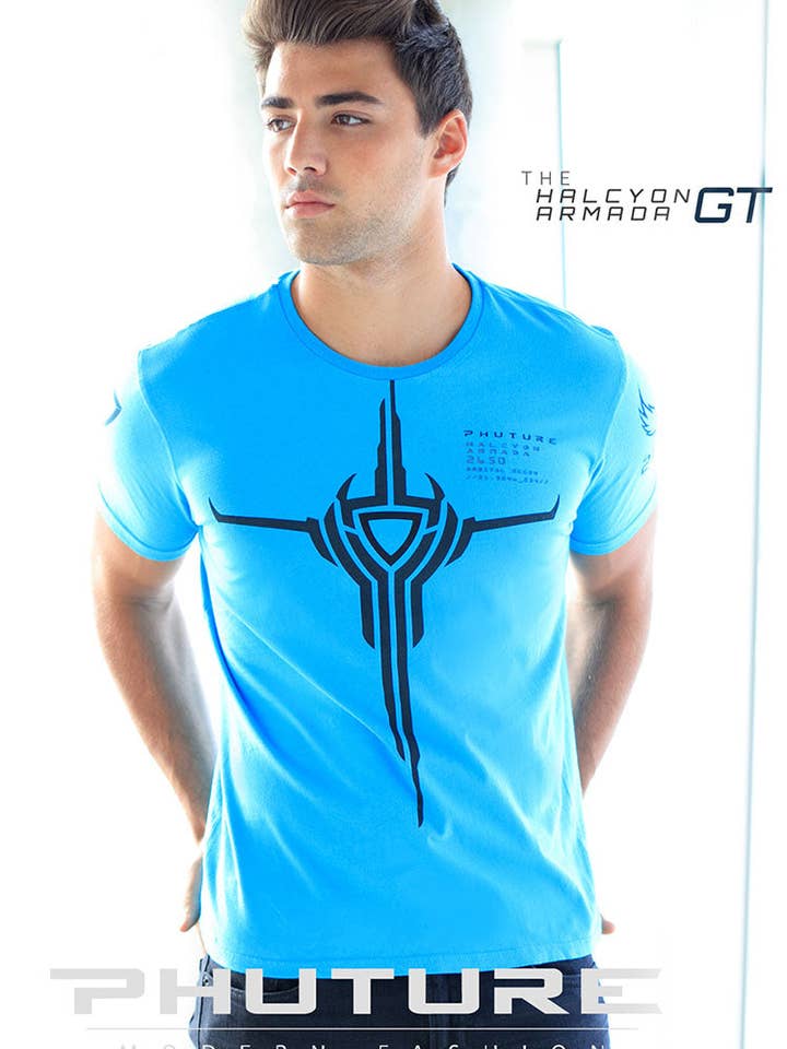 Halcyon GT grafisk t-shirt för män i cyan för wholesale av PHUTURE