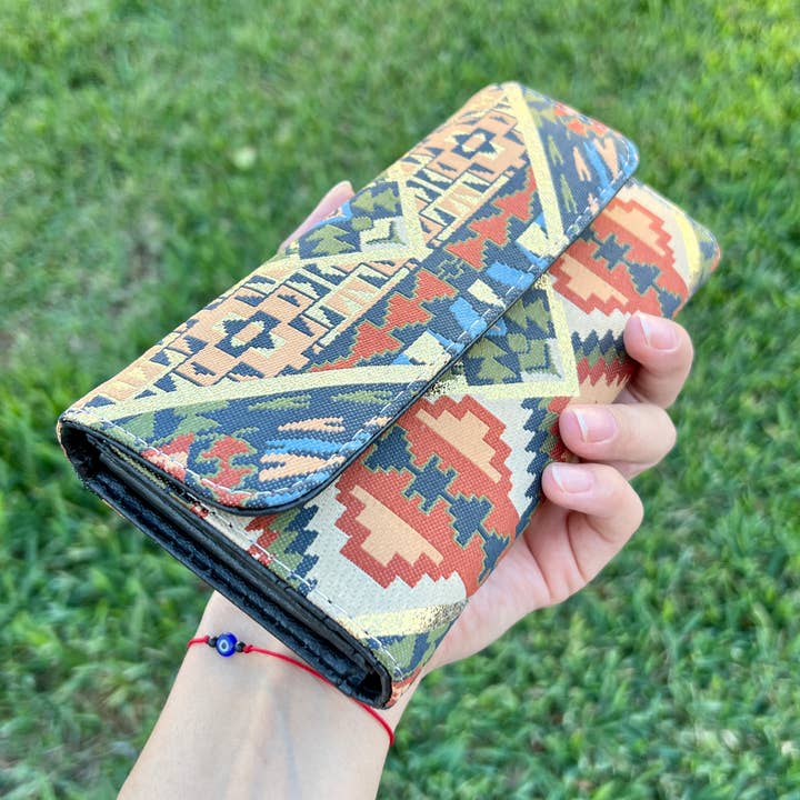 Umays Boho - Wholesale Wallet - Women's - Rug Design Fabric Wallet, Trifold Wallet for Women