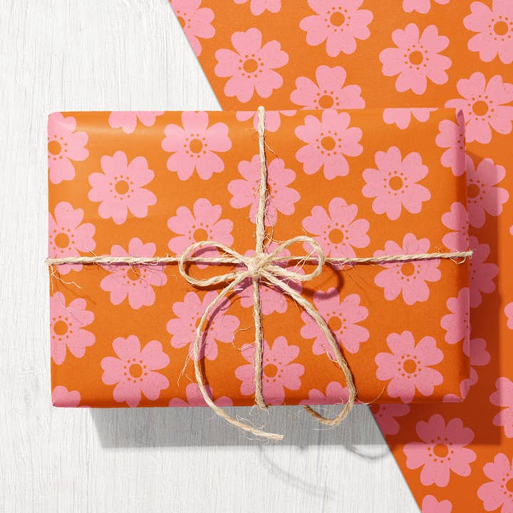 Rose Wildflower | Modern-Retro Recycled Gift Wrap Paper for wholesale by Bird & Co Studio