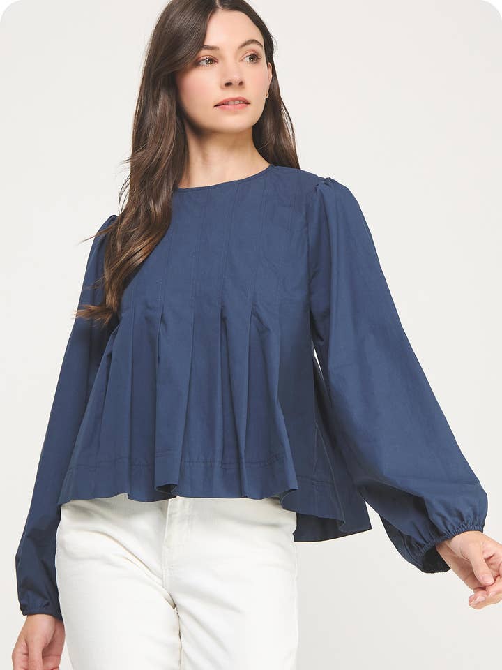 Pintuck Lange Mouw Top voor wholesale door Strut & Bolt