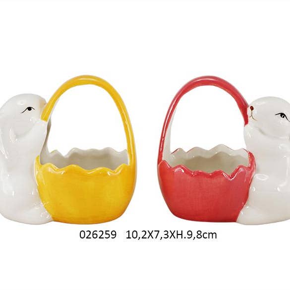 Faye - Wholesale Decorative Tabletop Object - Basket + Rabbit 'Pasqua' 10.2 X 7.3 X H. 9.8 cm / 2 Ass