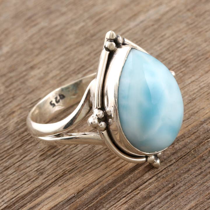 NOVICA - Vente Bague de cocktail/de cérémonie - Bague à cocktail Blue Glory Larimar2