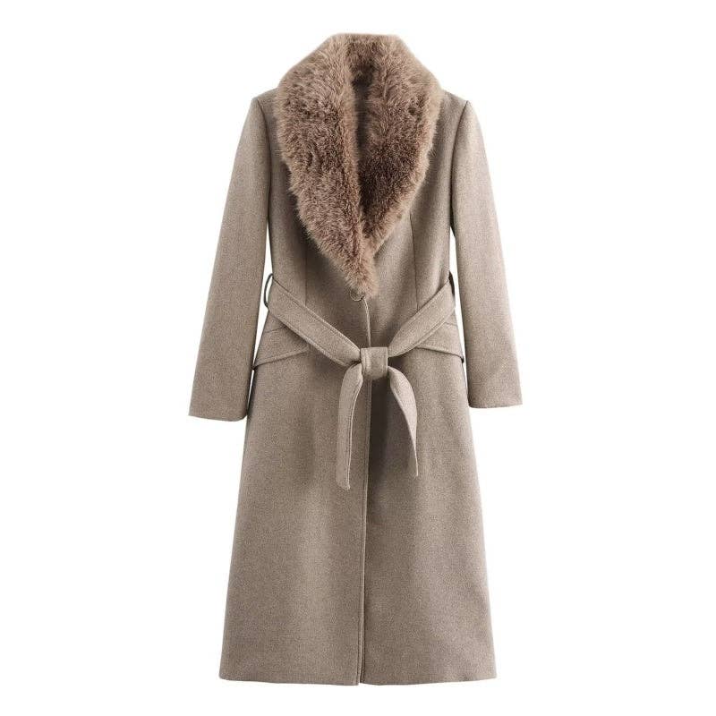 safistyle - Wholesale Fur/Faux Fur Coat - Women's - Longline Coat with Faux Fur Collar0
