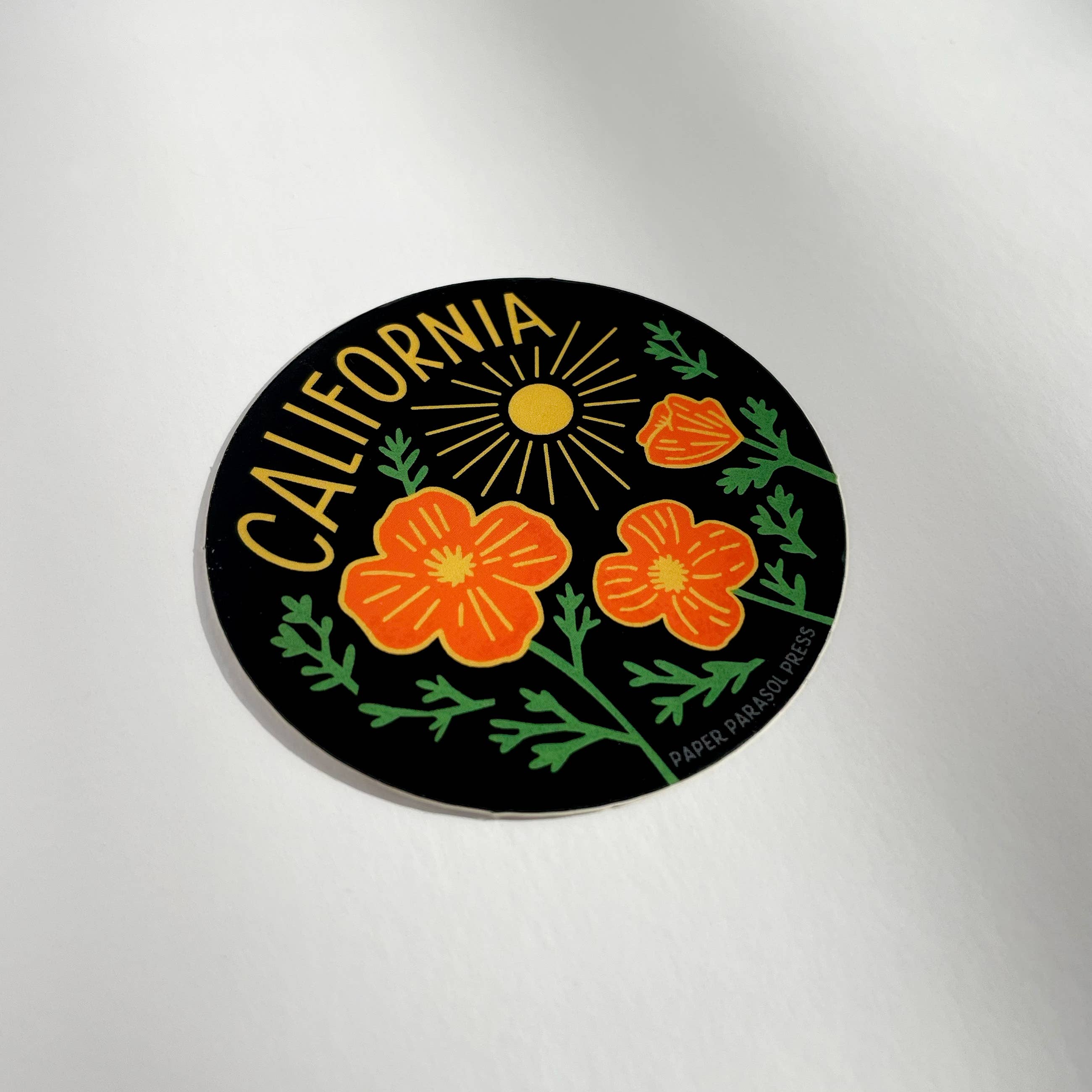 Paper Parasol Press - Wholesale Sticker - California Poppy Sun Black Sticker