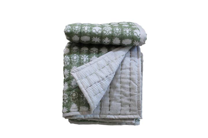 Eyda Homes - Wholesale Throw Blanket - Block Printed Kantha Quilted Cotton Throw Blanket