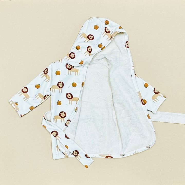 Natural Lion Hooded Baby Bath Robe (Organic Cotton) for wholesale on Faire