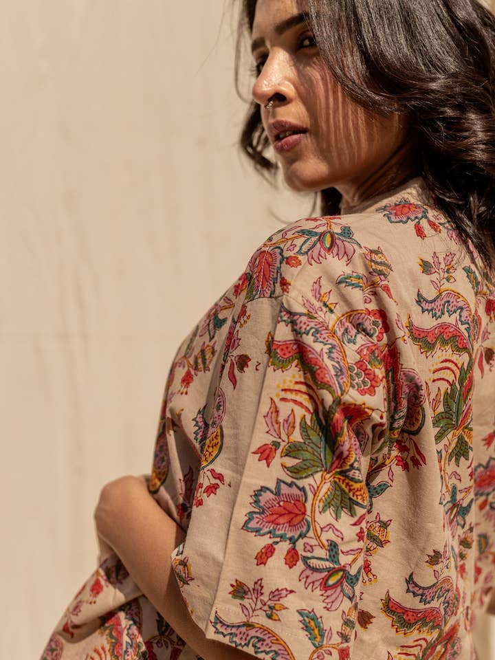 Studio Kibun - Wholesale Shirt - Unisex - Bougainvillea Handblock Printed Cotton Shirt