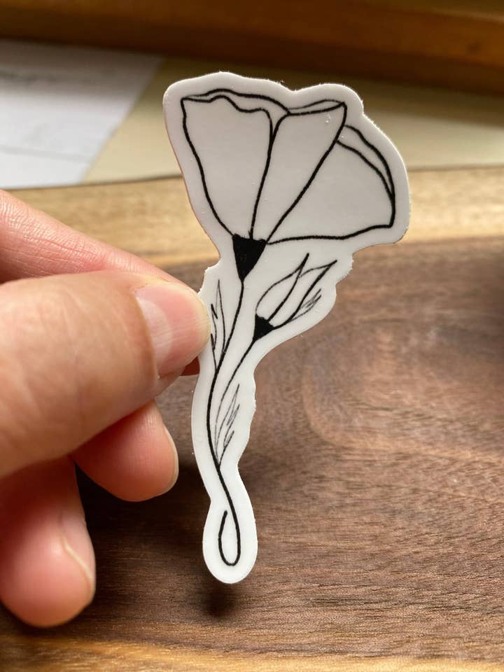 California Poppy Sticker, Flower Stickers for Water Bottle for wholesale by Beth Ann Erickson Designs