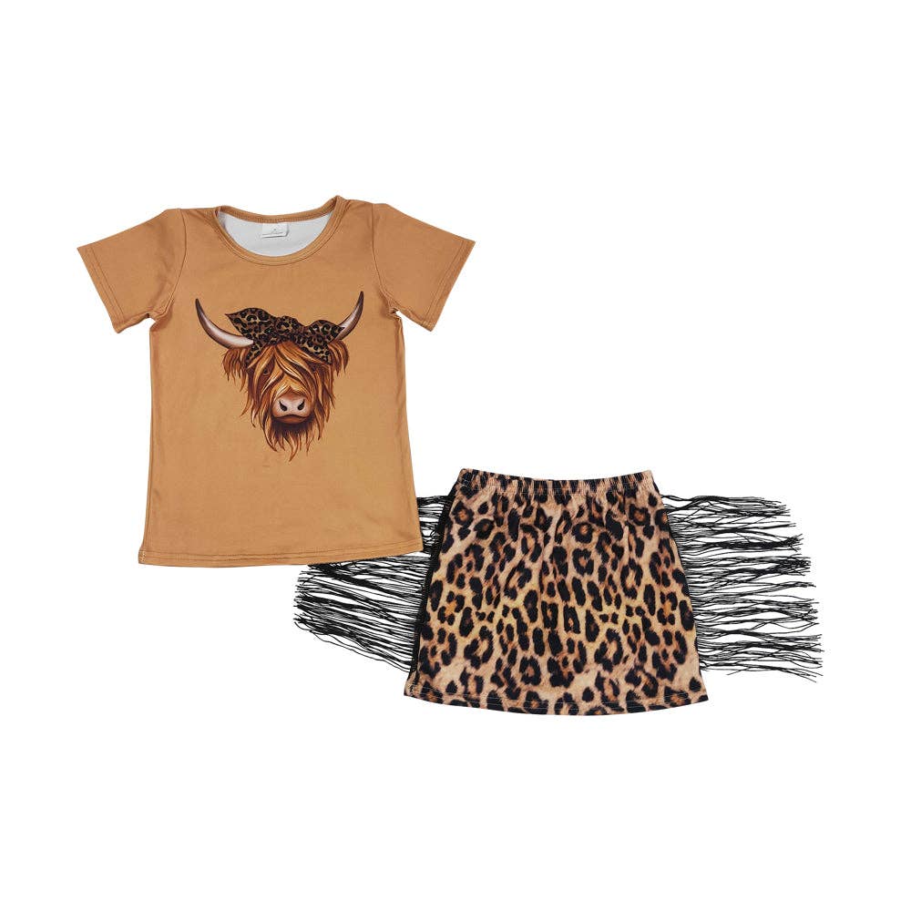 Aier Wholesale - Wholesale Top & Skirt Set - Kids - Baby Girls Cow Western Tassel Skirts Clothes Sets2