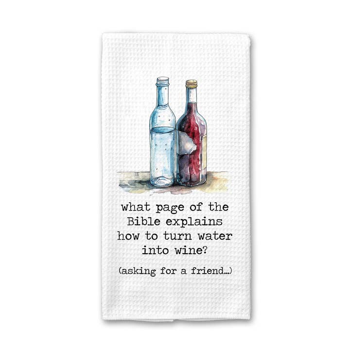Canary Road - Wholesale Tea Towel - Funny Bible and Wine Towel, Wine Kitchen Decor, Waffle Weave2