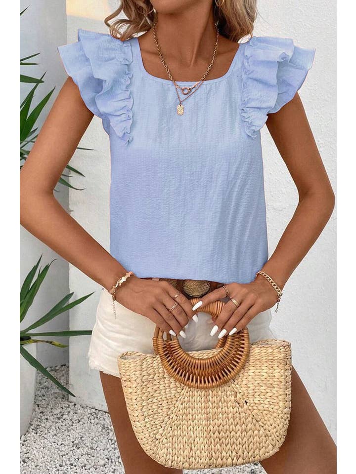 PRETTY BASH - Vendita all'ingrosso Camicetta - Donna - Blusa Estiva Testurizzata con Maniche a Farfalla e Fiocco