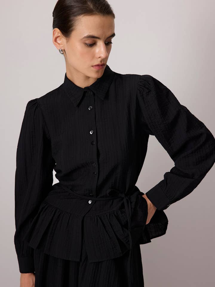 Black FLOUNCED SHIRT AND SKIRT SET for wholesale on Faire2