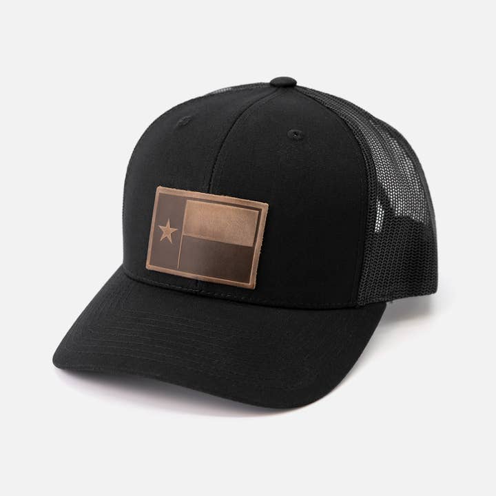 Range Leather Co. - Wholesale Trucker Hat - Unisex - Texas Flag Hat | Leather Patch Trucker Hat