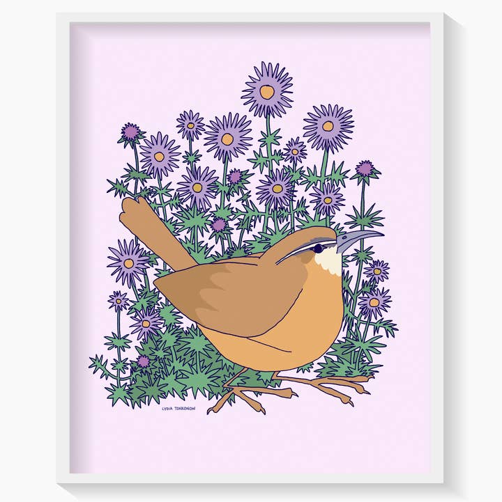 Lydia Tonkonow Art and Design LLC - Wholesale Art Print - Carolina Wren and New England Aster - 8x10" Print0