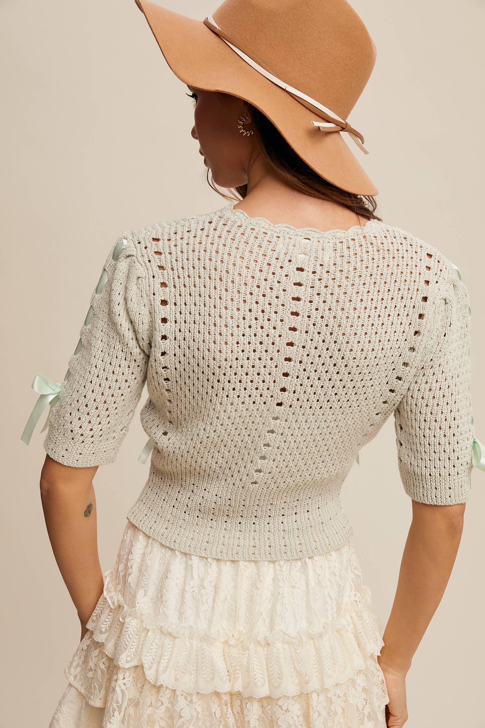 Listicle - Wholesale Cardigan - Women's - Pastel Knit Cardigan with Satin Bow Details28