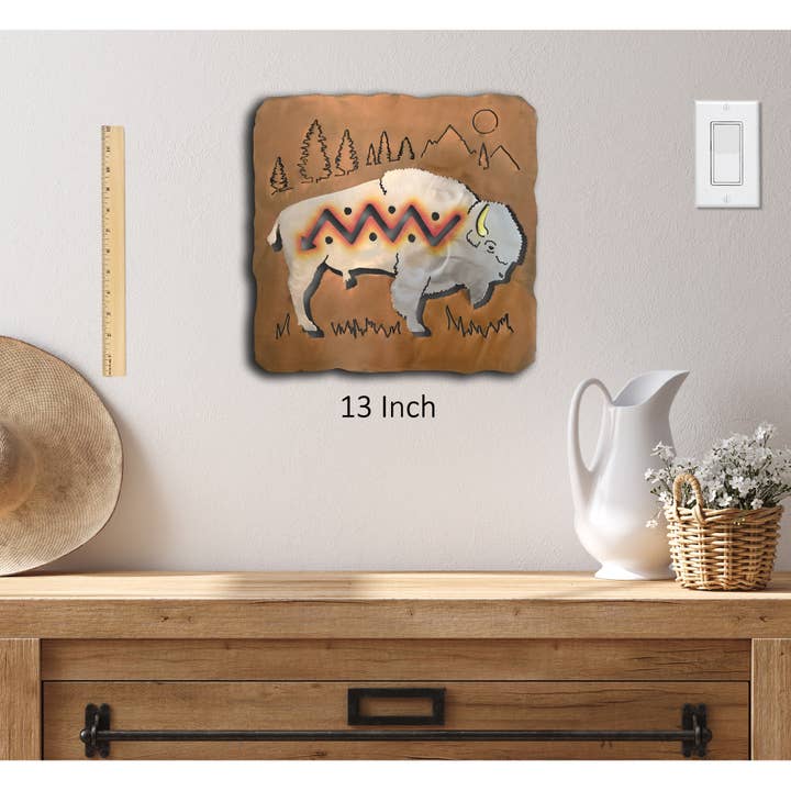 Crooks Designs - Wholesale Wall Accent - Bison Metal Art, Buffalo Cutout, Sunset Swirl Finish