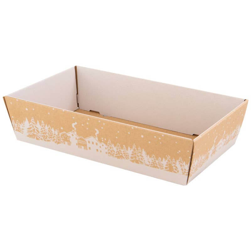 Deffrennes - Wholesale Basket - Winter rectangular cardboard basket in snow 33x20x7.5cm2