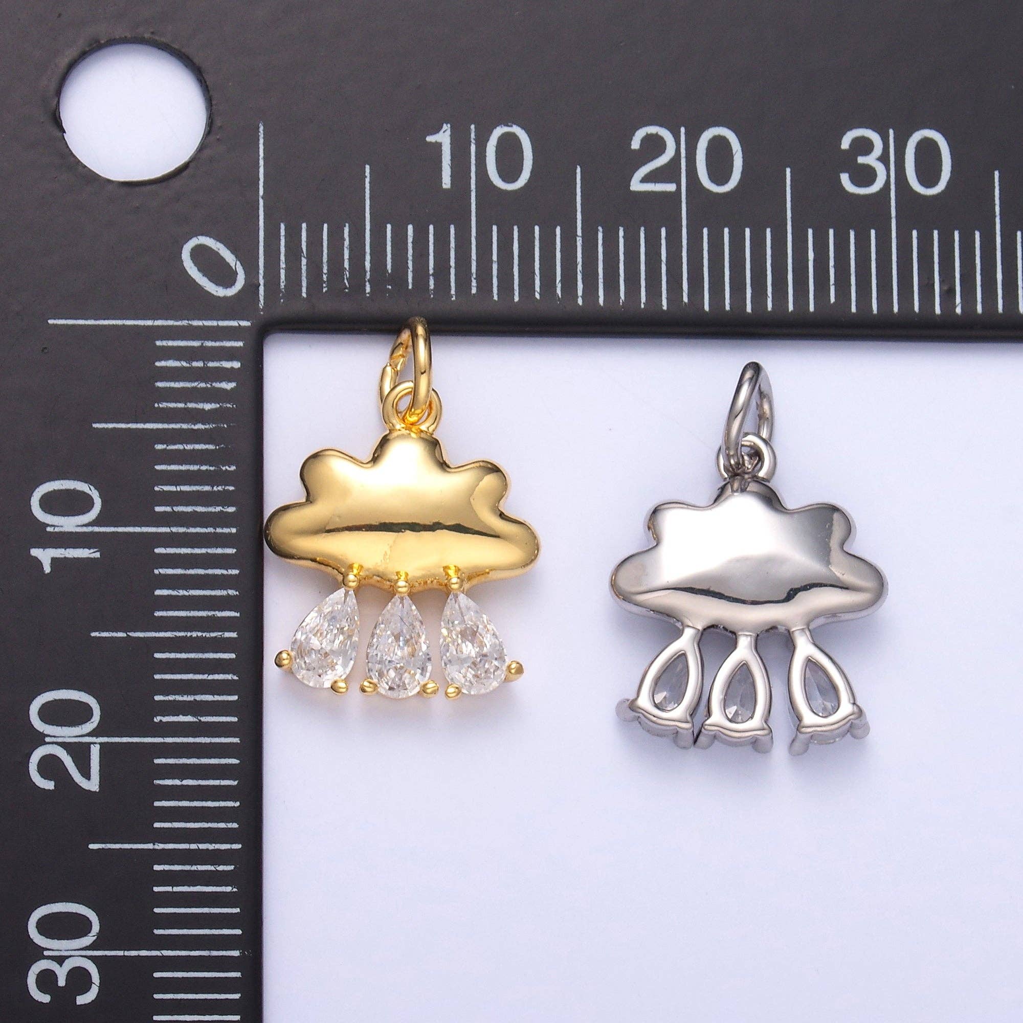 Aim Eternal - Wholesale Individual Charm/Pendant - 24K Gold Filled Triple Raindrop CZ Cloud Charm in Gold & Silver | C0573