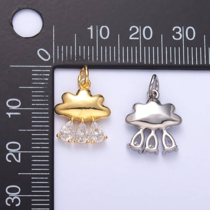 Aim Eternal - Wholesale Individual Charm/Pendant - 24K Gold Filled Triple Raindrop CZ Cloud Charm in Gold & Silver | C0573