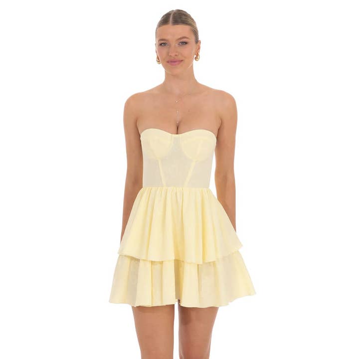 Lucy In The Sky - Wholesale Dress - Women's - Jacquard Corset Mini Dress in Yellow