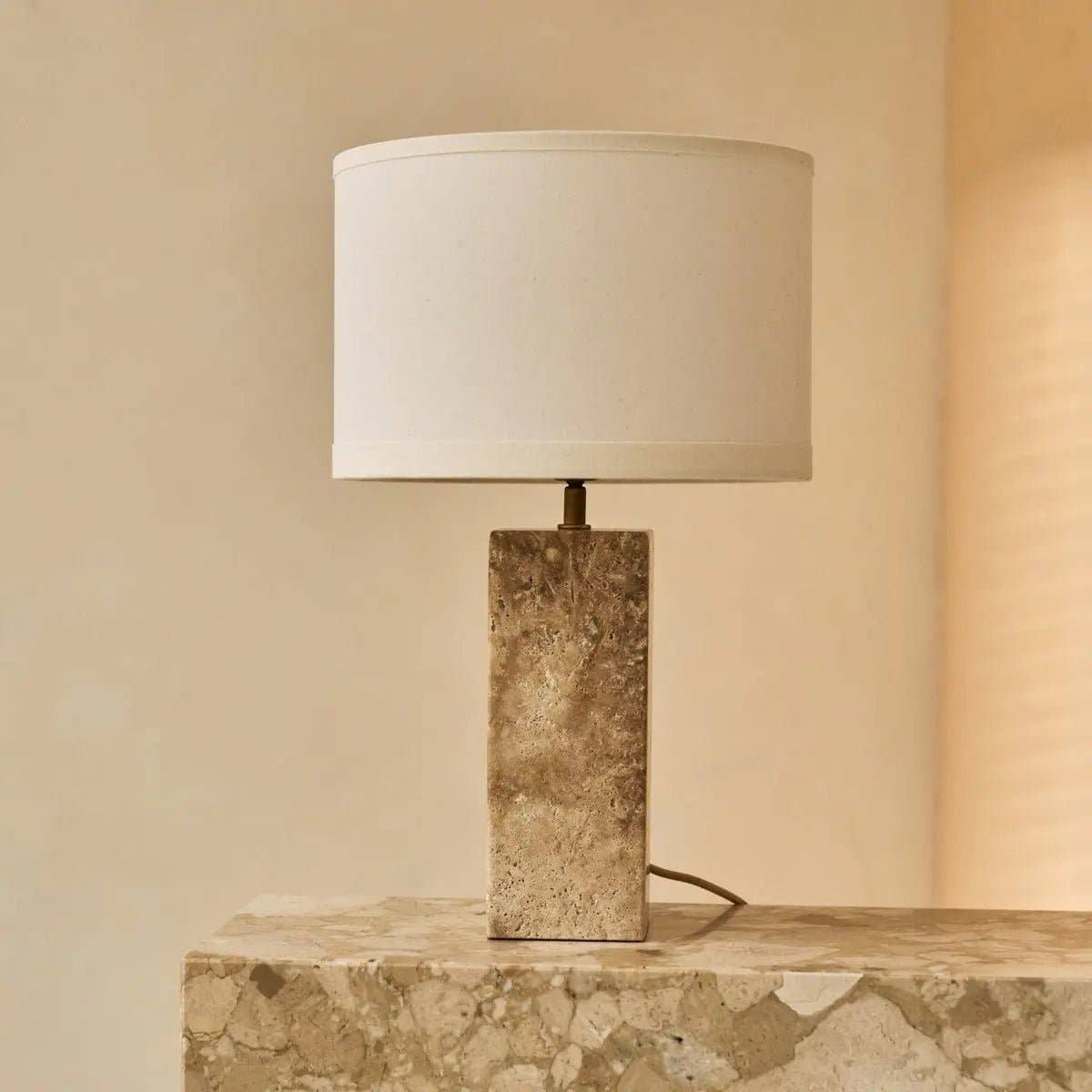 Tavellio - Wholesale Accent/desk lamp - Rosie Travertine Lamp | Cotton Shade & Elegant Design0