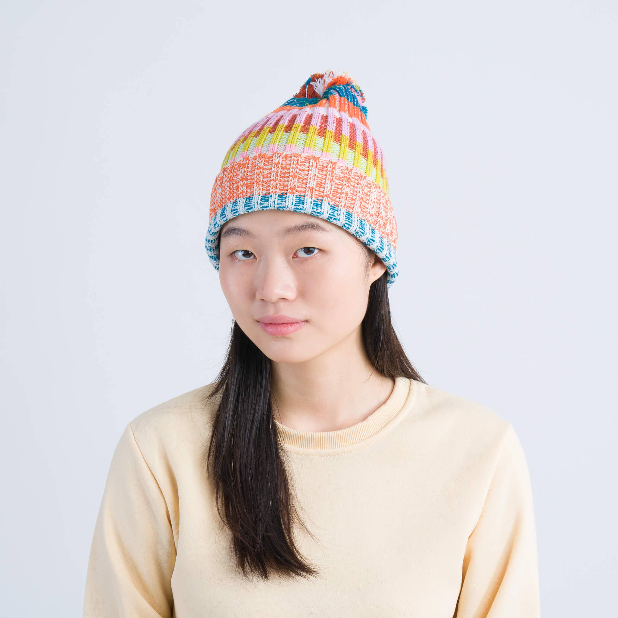 VERLOOP | knits - Venta al por mayor Gorro de lana - Mujer - Gorro con pompón con estampado de rayas1