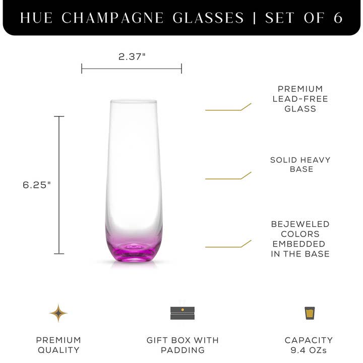 JoyJolt - Wholesale Champagne flute - Hue Colored Stemless Champagne Flutes Glasses, Party Glasses1