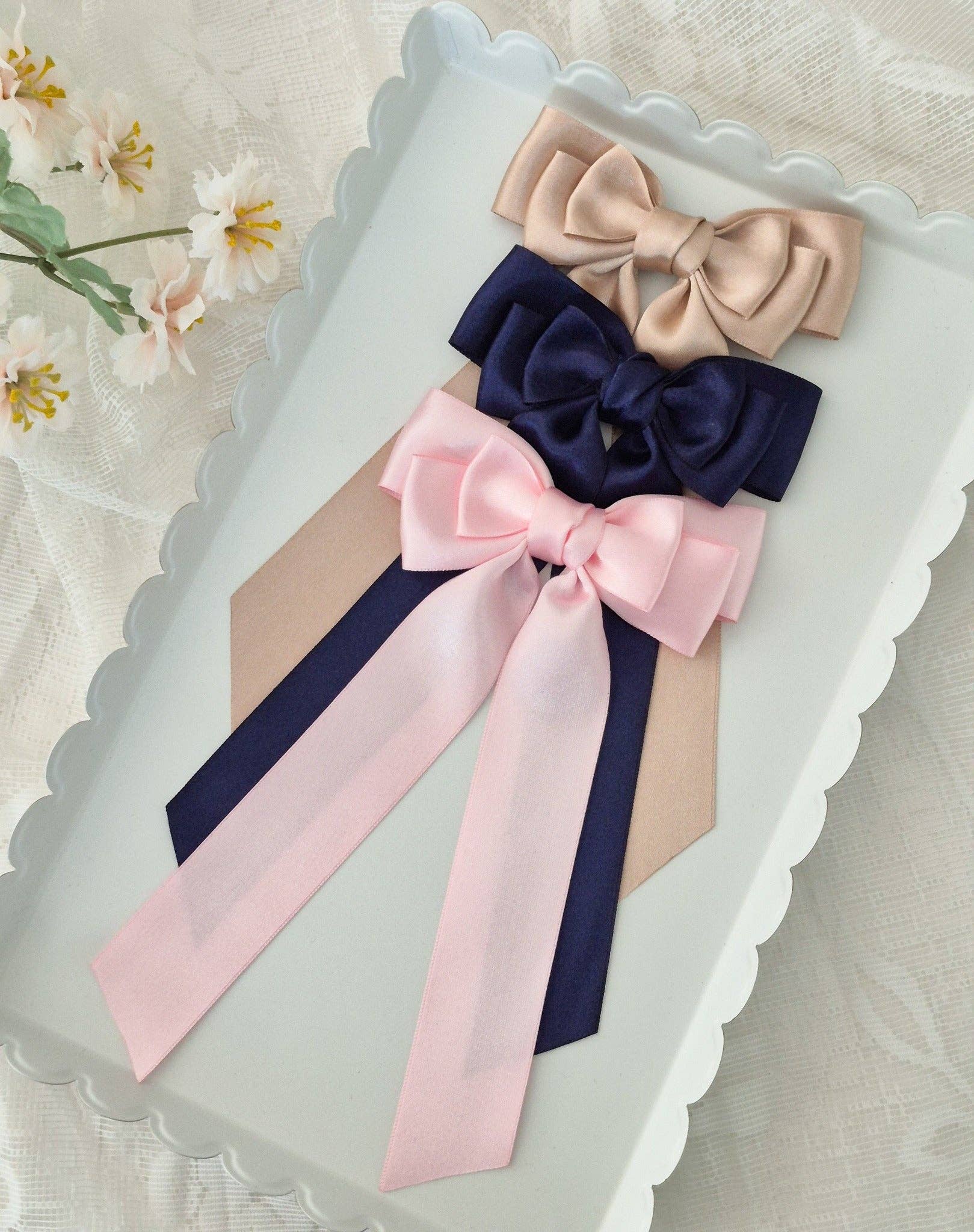 Dainty Delights Creations - Wholesale Hair Bow - Kids - Long Tail Satin Ribbon Bow-Sand Wholesale1