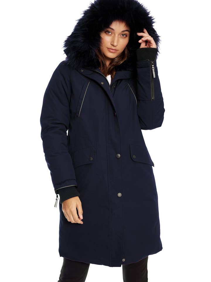 LAURENTIAN | WOMEN'S VEGAN DOWN (RECYCLED) LONG PARKA, NAVY for wholesale by Alpine North US