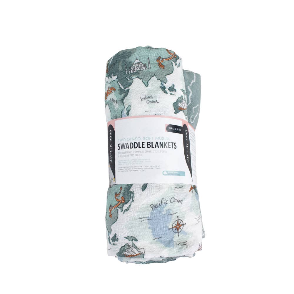 Bebe au Lait - Wholesale Swaddle Set - Baby - World Map + Someday Oh-So-Soft Muslin Swaddle Blanket Set8
