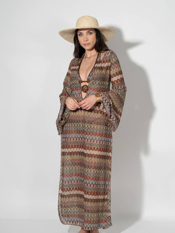 Lång mönstrad strandklänning med långa ärmar för wholesale av HIBIKINI